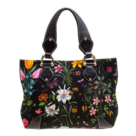 gucci black floral handbag|genuine gucci tote.